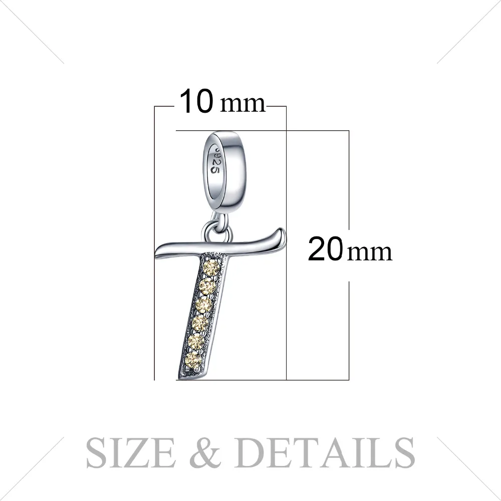 JewelryPalace золотисто желтый кубического циркония Письмо T мотаться бисера Шарм Fit
