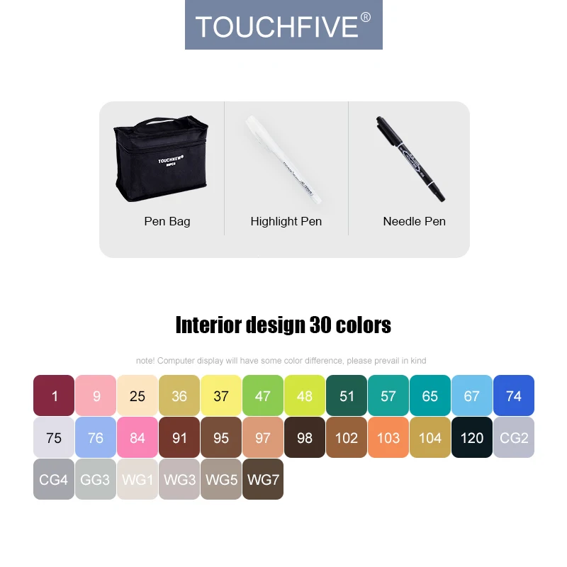 30 Interior design TouchFIVE 30/40/60/80/168 набор цветных маркеров с двойным наконечником, спиртовая основа, хорошее смешивание чернил, профессиональное качество для рисования скетчей, манги, аниме - Цвет: 30 Interior design