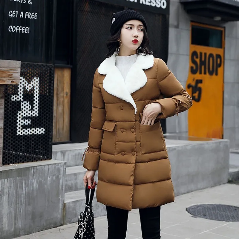 2019 new fashion black Winter Coat Women Slim Snow Outwear Mid Long Wadded Jacket Thick Cotton Padded Warm Parkas MY34 | Женская одежда