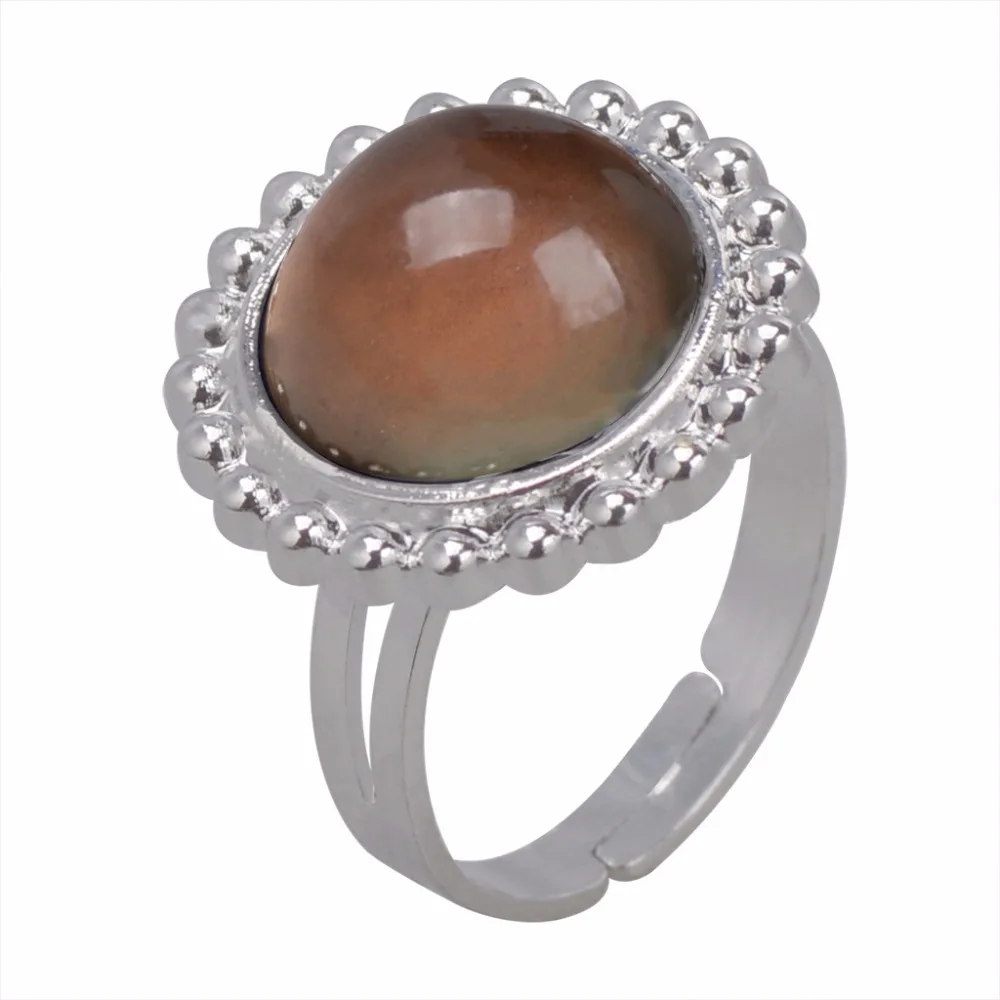 

JUCHAO Mood Rings Fashion Girl's Round Retro Punk Gem Opening Adjustable Ring Temperature Control Color Change Ring for Women