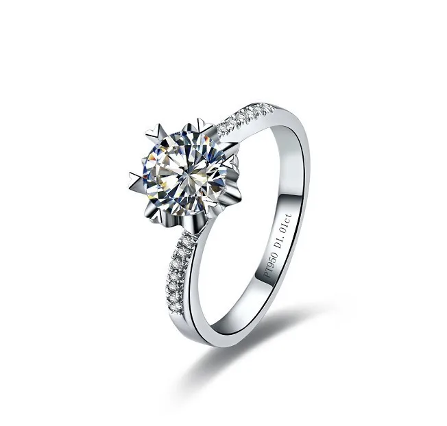 1Ct Снежинка тест положительное Moissanite кольцо твердое AU750 Белое золото обручальное