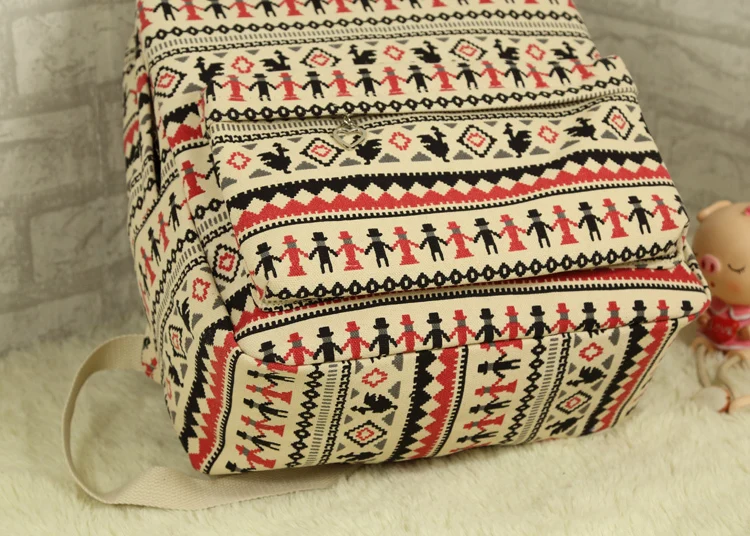 Ethnic fashion striped thick canvas shoulder bag female Korean version of the small leisure travel backpack HB093 | Багаж и сумки