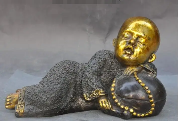 8 &quotСтарый китайский буддийский Фан бронзовая позолота молятся монахи спящий