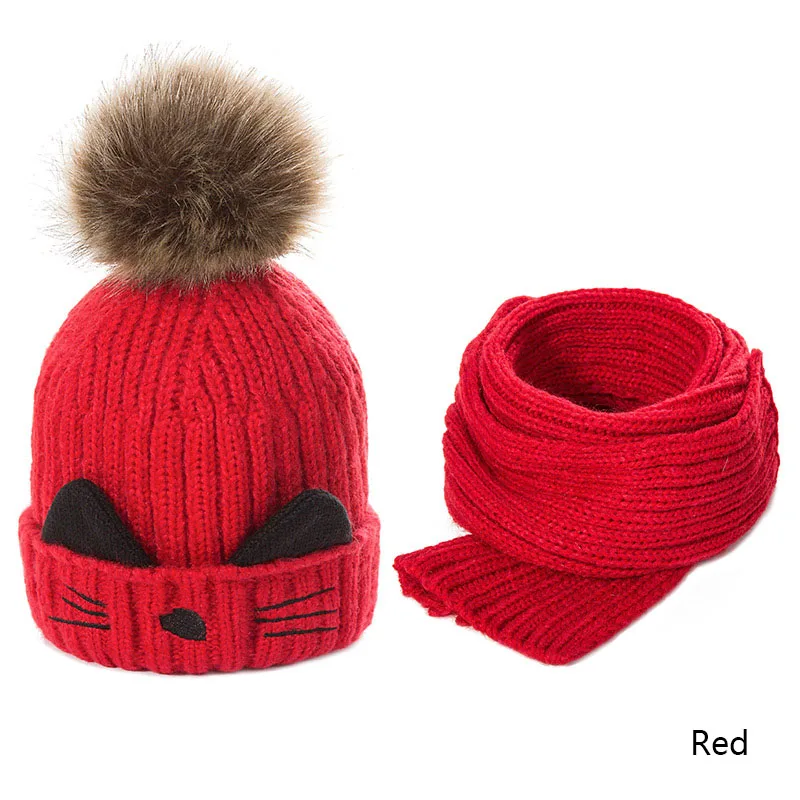 Red REAKIDS/Новинка; зимняя детская шапка с помпоном; Вязаная хлопковая детская теплая шапка для девочек и мальчиков; вязаные шапочки; зимняя детская шапка - Цвет: Red
