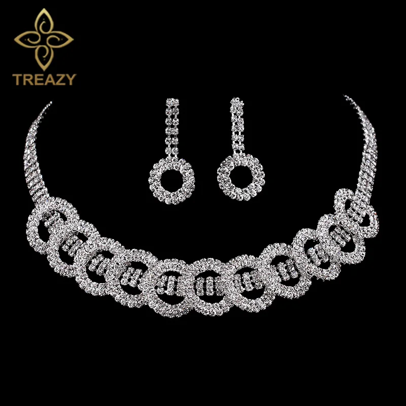 

TREAZY посеребренные серьги-чокер с кристаллами, ожерелье и Свадебные Ювелирные наборы для невесты в Африканском набор украшений для женщин