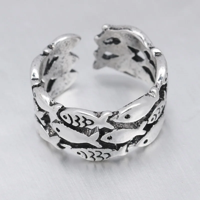 

Fashion Crying Heart Ring For Women Girls Vintage Silver Color Open Adjustable Fish Rose Ring Special Personality Jewelry