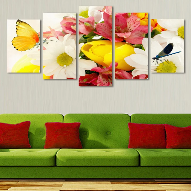 

2017 Top Fashion Paintings 5 Pcs(no Frame) Colorful Flowers Landscape Print Painting On Canvas Wall Art Home Decor Living Room