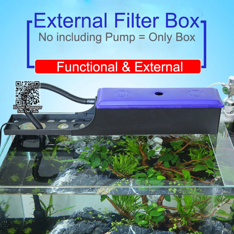 Aquarium External Filter Box for pump,water box for circulation system, Adjustable length 24~60cm filter container for fish tank