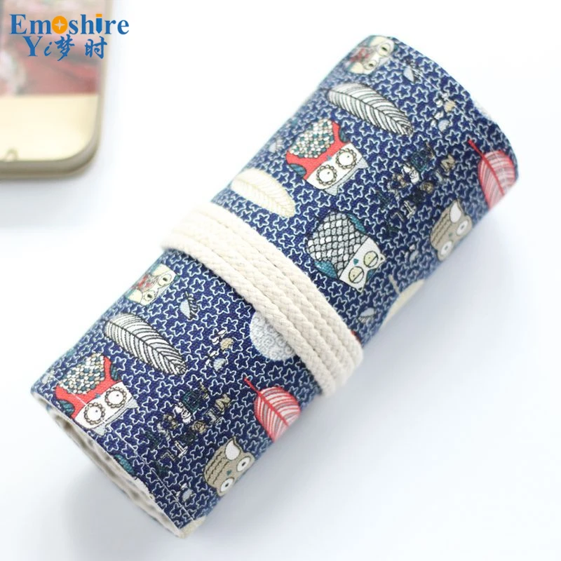 Emoшир 2017 пенал ручной работы с принтом совы Национальный холщовый чехол для