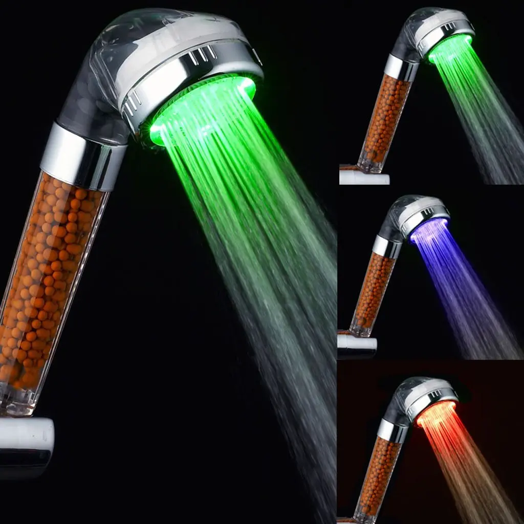 

New LED Shower Head Sprinkler Negative Ions Anion Temperature Sensor RGB Color