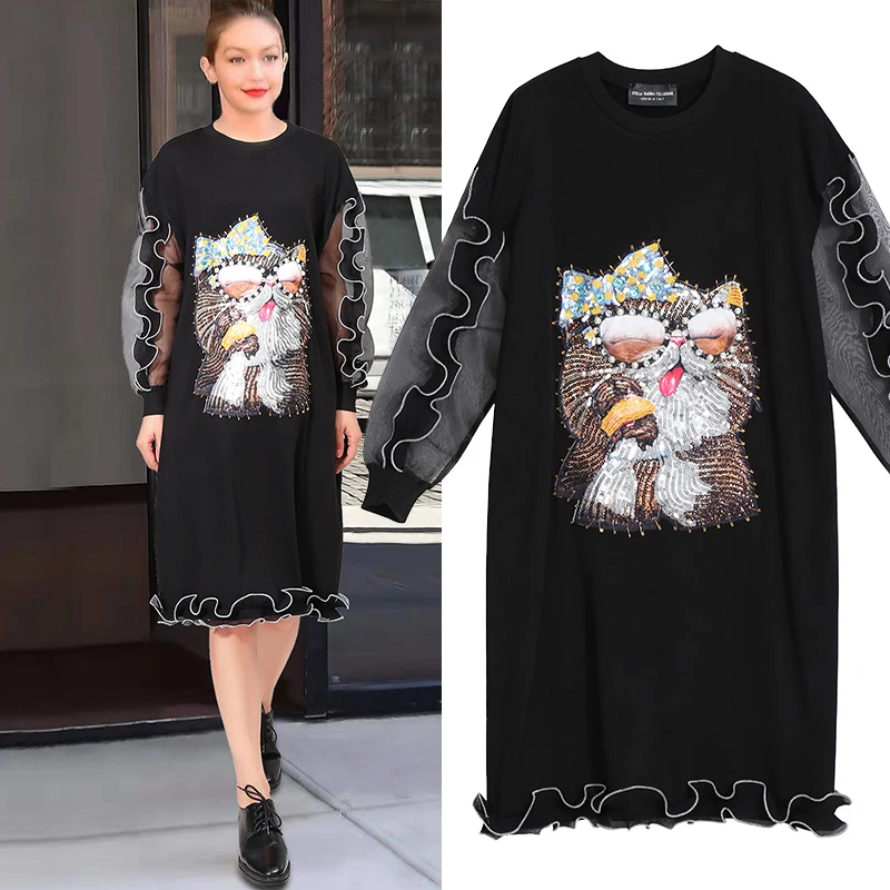 2019 Европейское модное женское летнее черное платье с героями мультфильмов