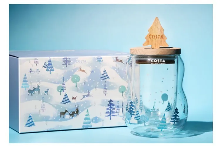 Falling Snow Pinetum Ограниченная серия, Рождественская кружка с крышкой из натурального дерева, двойные стенки, очки, изоляционная кофейная чашка, кофейная чайная кружка, таза Gato - Цвет: Falling Snow Pinetum