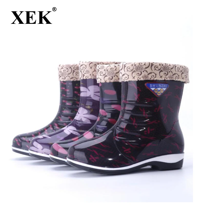 Женские резиновые сапоги XEK из ПВХ Модные Классические Теплые непромокаемые