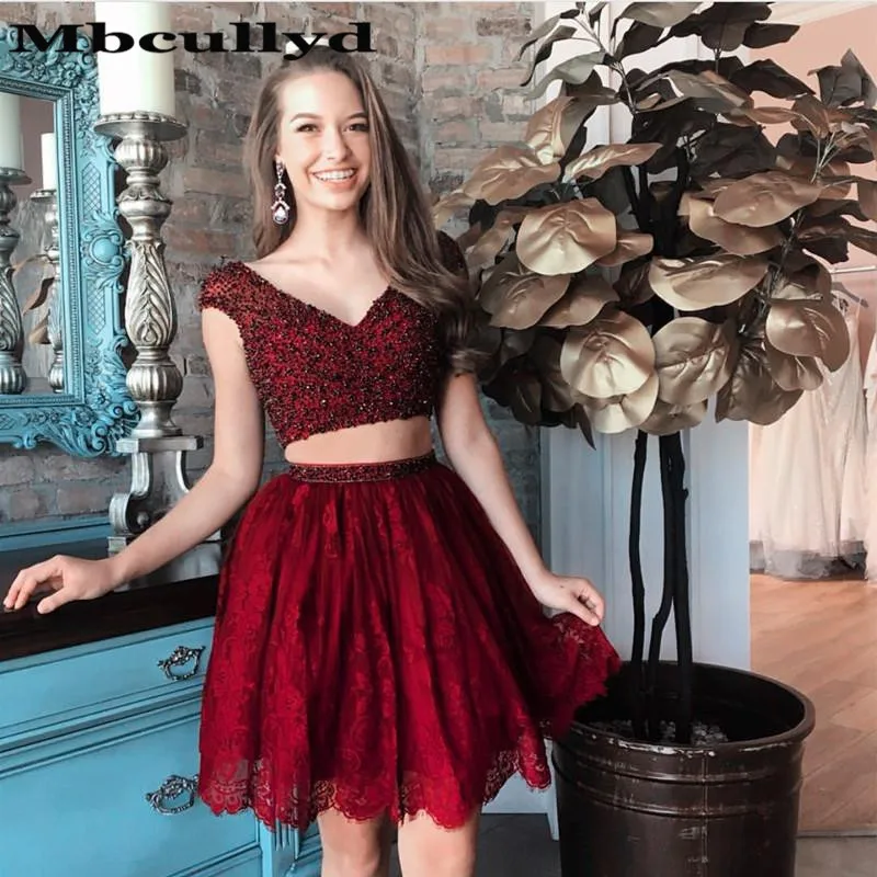 Короткое коктейльное платье Mbcullyd из двух частей 2020 кружевное мини для