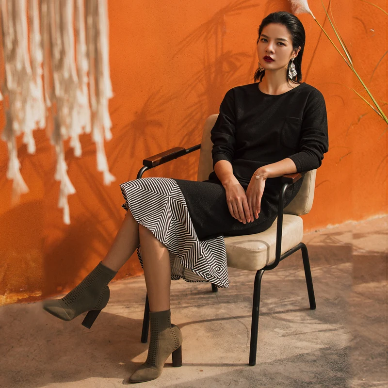 VERRAGEE осеннее женское винтажное однотонное трикотажное Полосатое лоскутное