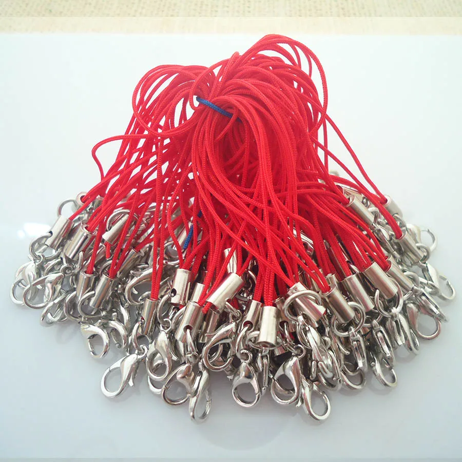 red 100 шт./лот, цветные застежки-карабины, ремешок, шнур, сделай сам, для сотового телефона, лариат, мобильные ремни, очаровательные нейлоновые брелоки, цепочка для ключей, подвеска - Цвет: red