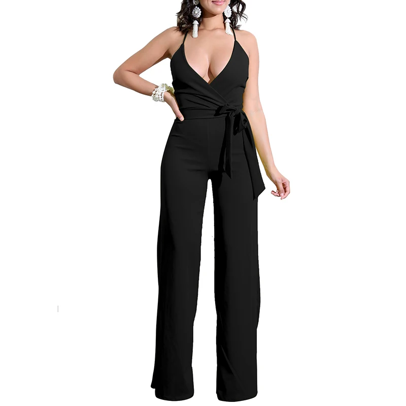

Slim Strap Wrap Overalls Female Women Sleeveless Wide Leg Pants Jumpsuit Nice Vogue Fashion Rompers Womens Jumpsuit With Belt