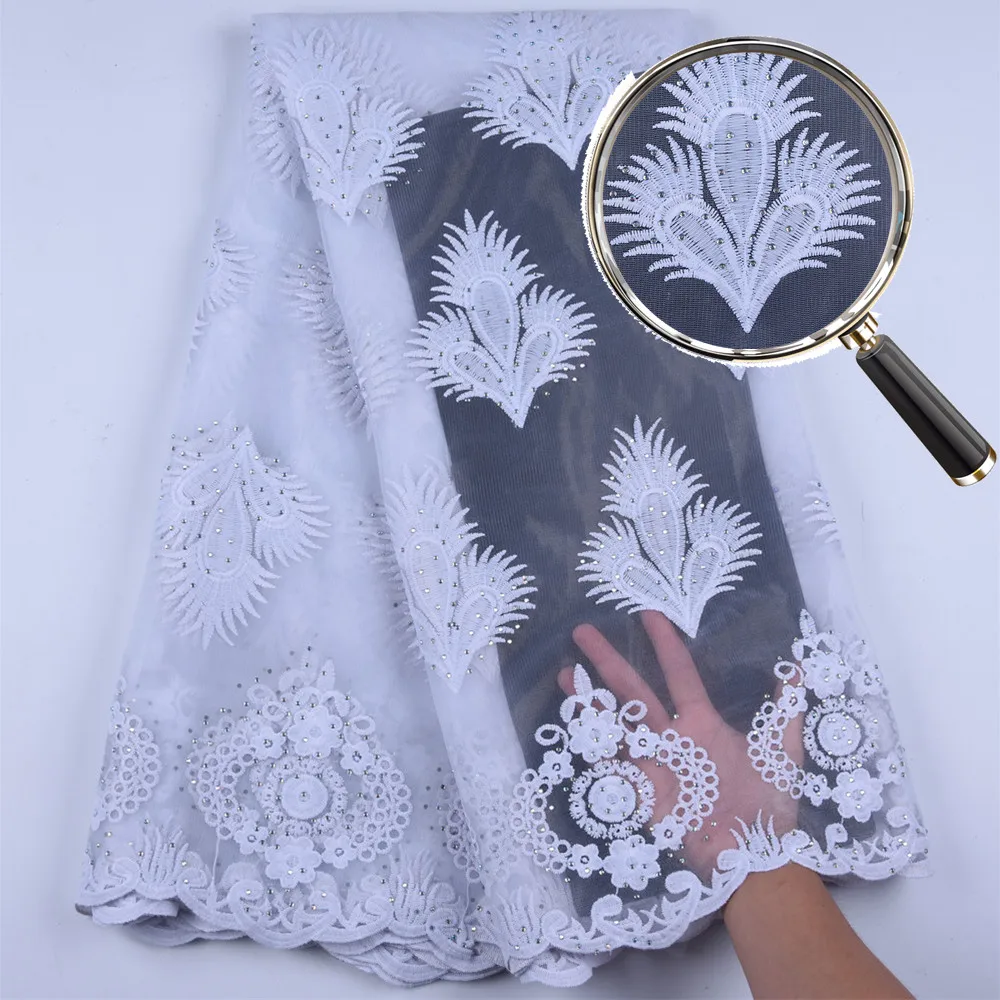 

African Lace Fabric Latest French Nigerian Lace Fabrics Embroidery Cotton Lace With Stones Milk Silk Lace Fabric For Party A1590