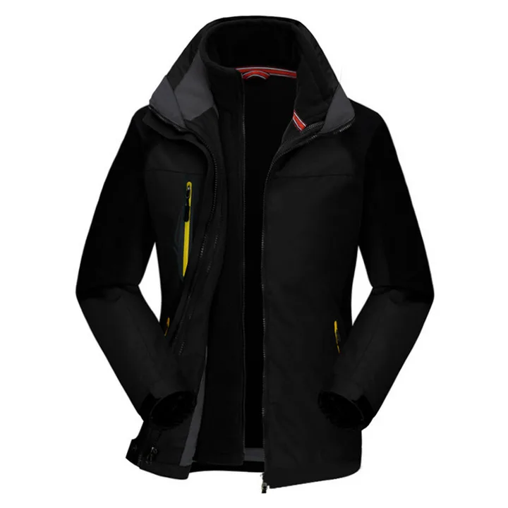 Womens Black 3 в 1 ветрозащитная водонепроницаемая одежда для альпинизма Зимний толстый теплый комплект из двух предметов мужские и женские пальто походные куртки - Цвет: Womens Black
