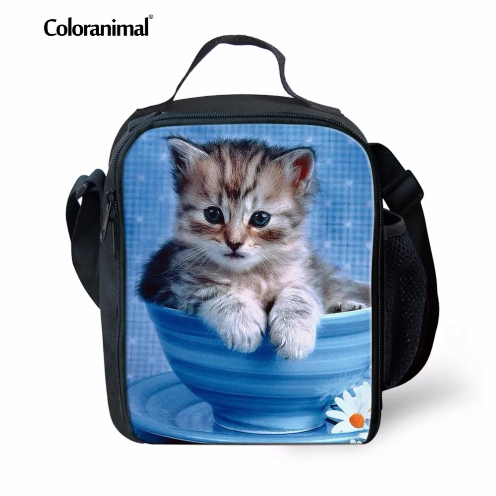 

Coloranimal известный дизайн детский анимационный школьный Еда сумка для обедов милые 3D животного синий кот печати еды посылка Пикник сумка чере...