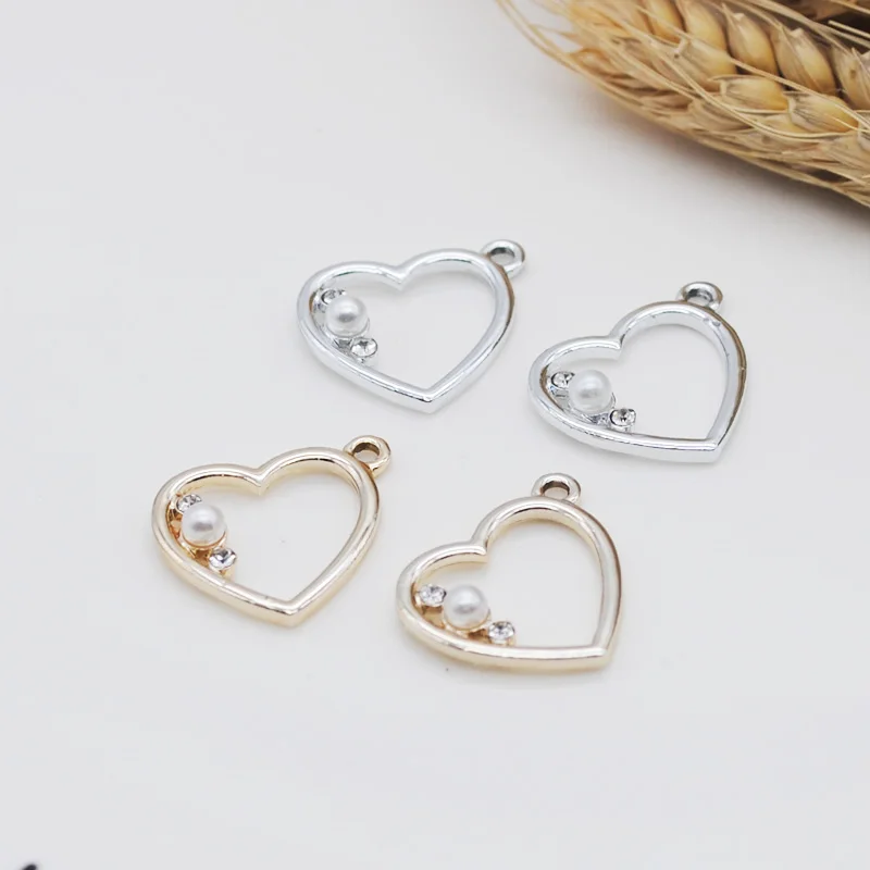 

10pcs/lot Zinc Alloy Hearts Shape Charms with Rhinestone Imitation Pearl Pendant for DIY Jewelry Earrings Accessories 20*17mm