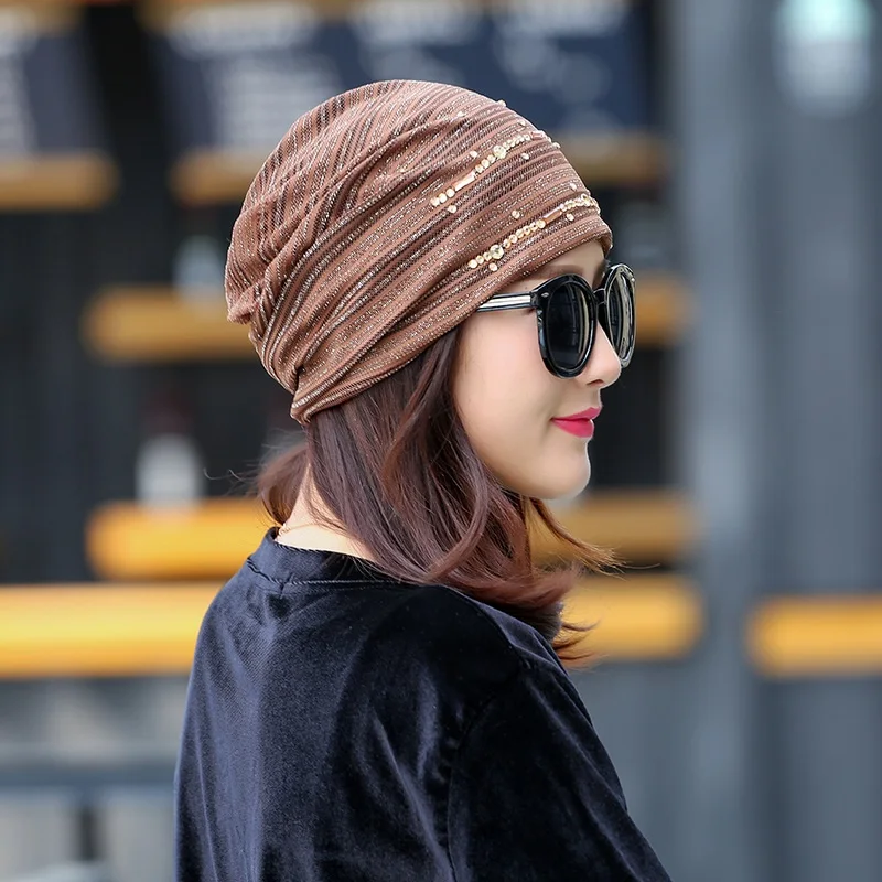 Тюрбан шляпа женская летняя Skullies Beanies шляпы со стразами женские вязаные шапки для