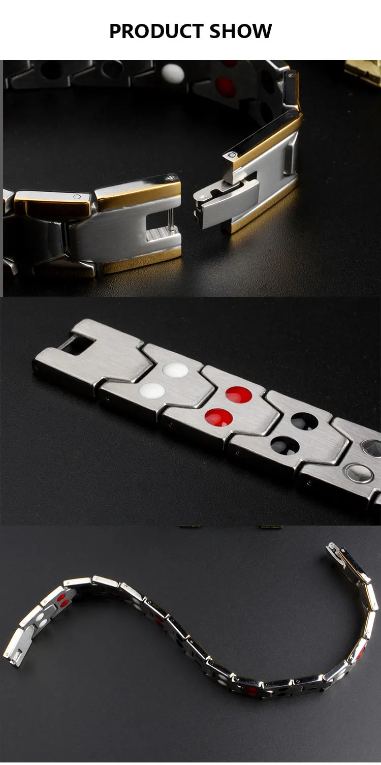 FINE4U B065 Men's Health Bracelets& Bangles 316L Stainless Steel Charm Bracelets For Men Energy Magnetic Germanium Bracelet
