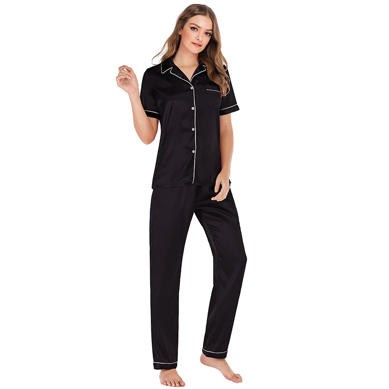 

Aamikast Summer Autumn Silk Satin Pajama Set Women Fashion Solid Pyjamas Long Sleeve Sleepwear Sexy Night Suit Plus Size Homewea
