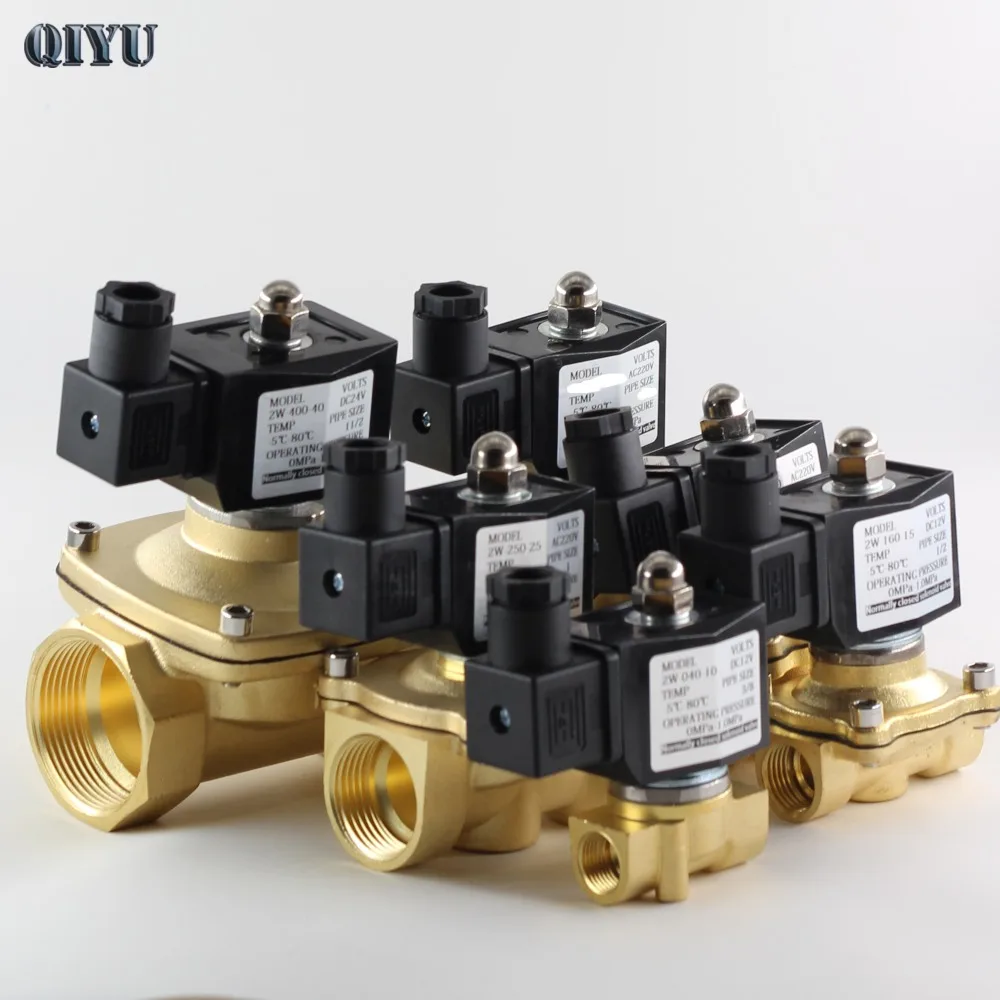 AC110V/220 V/380 V, DC12V/24 V, нормально закрытый Соленоидный клапан воды, латунные воздушные клапаны DN10 DN15 DN20 DN25 DN32 DN40 DN50