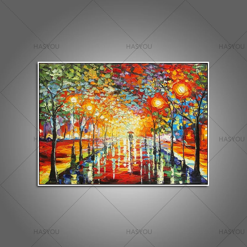 Skillful Night couple Modern Palette Knife Park Street Oil Painting On Canvas Art Pictures For living room Abstract | Дом и сад