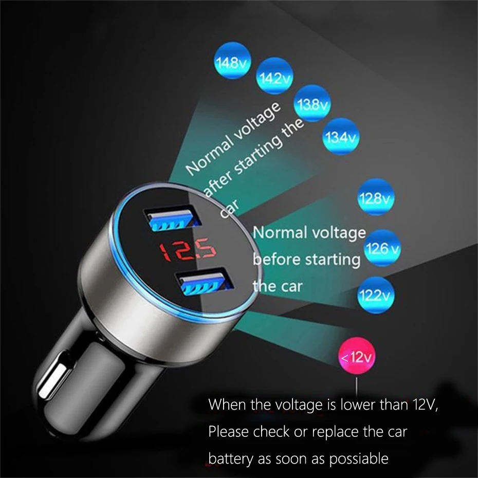 3.1A 5V Dual USB Автомобильное зарядное устройство 3x6 см светодиодный дисплей Быстрая