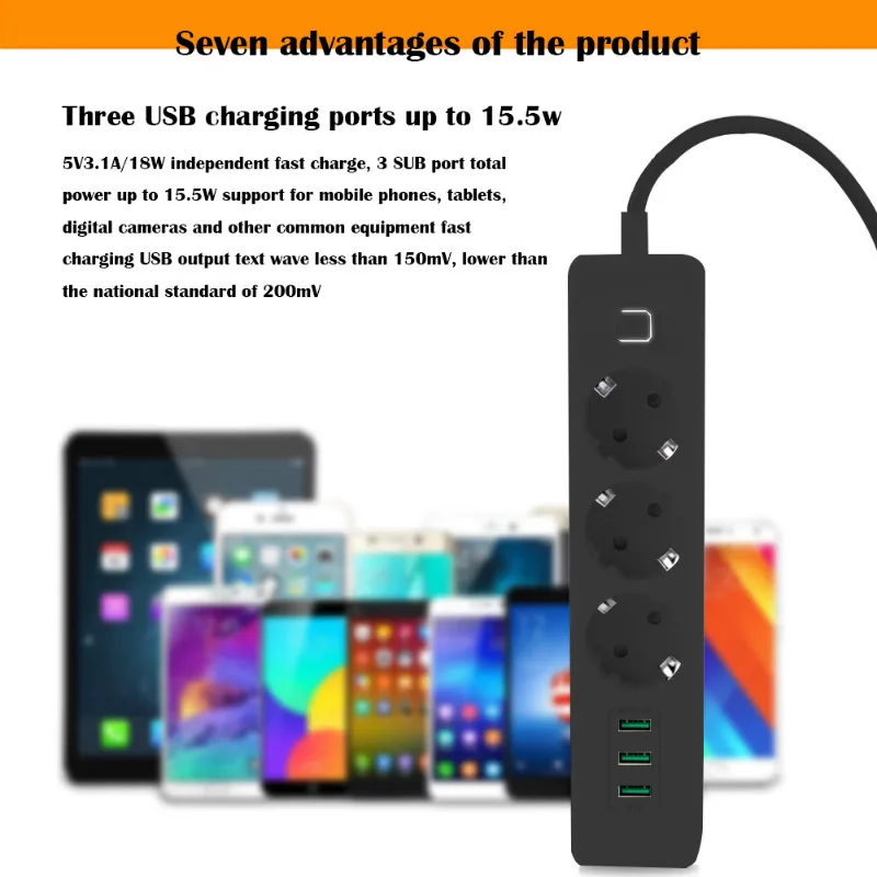 RBAYSALE Мощность розеток С 3 USB 3.1A быстрой зарядки ЕС Стандартный разъем расширения