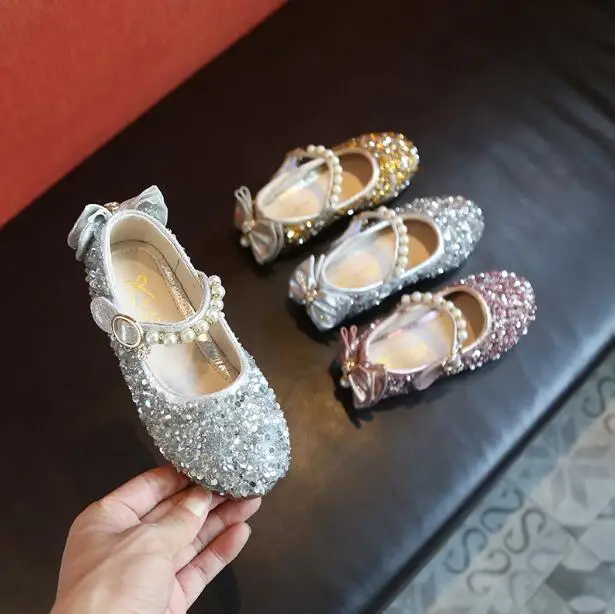 Kids Shoes For Girl 2019 New Spring Princess Sequins Flats Wedding Children's Sandals Pink Gold Sliver Toddler Baby Pearl | Детская