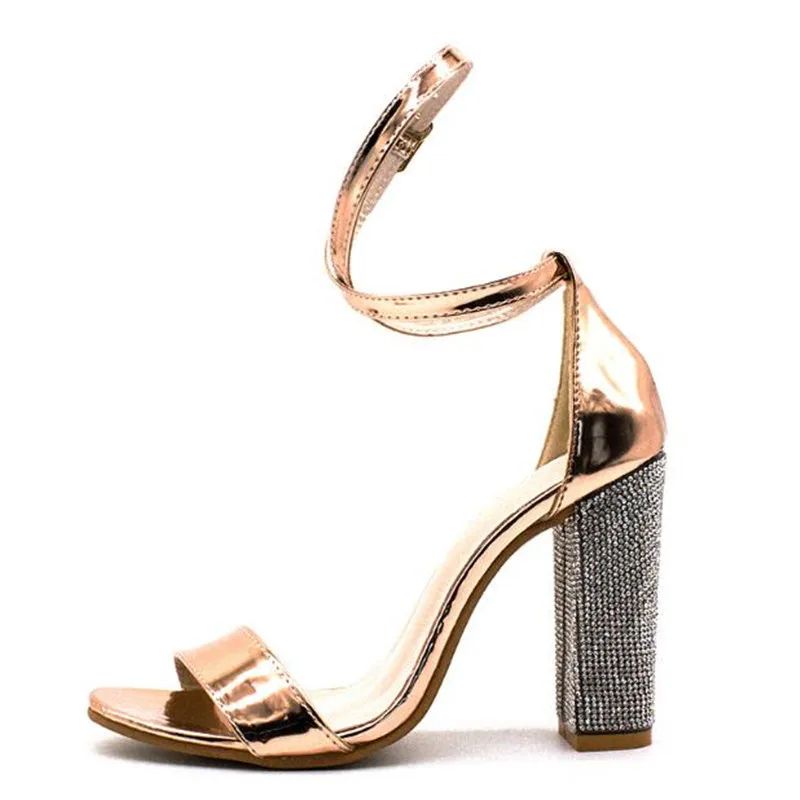 Женские босоножки стразы на высоком каблуке 8 см с ремешком щиколотке|Боссоножки