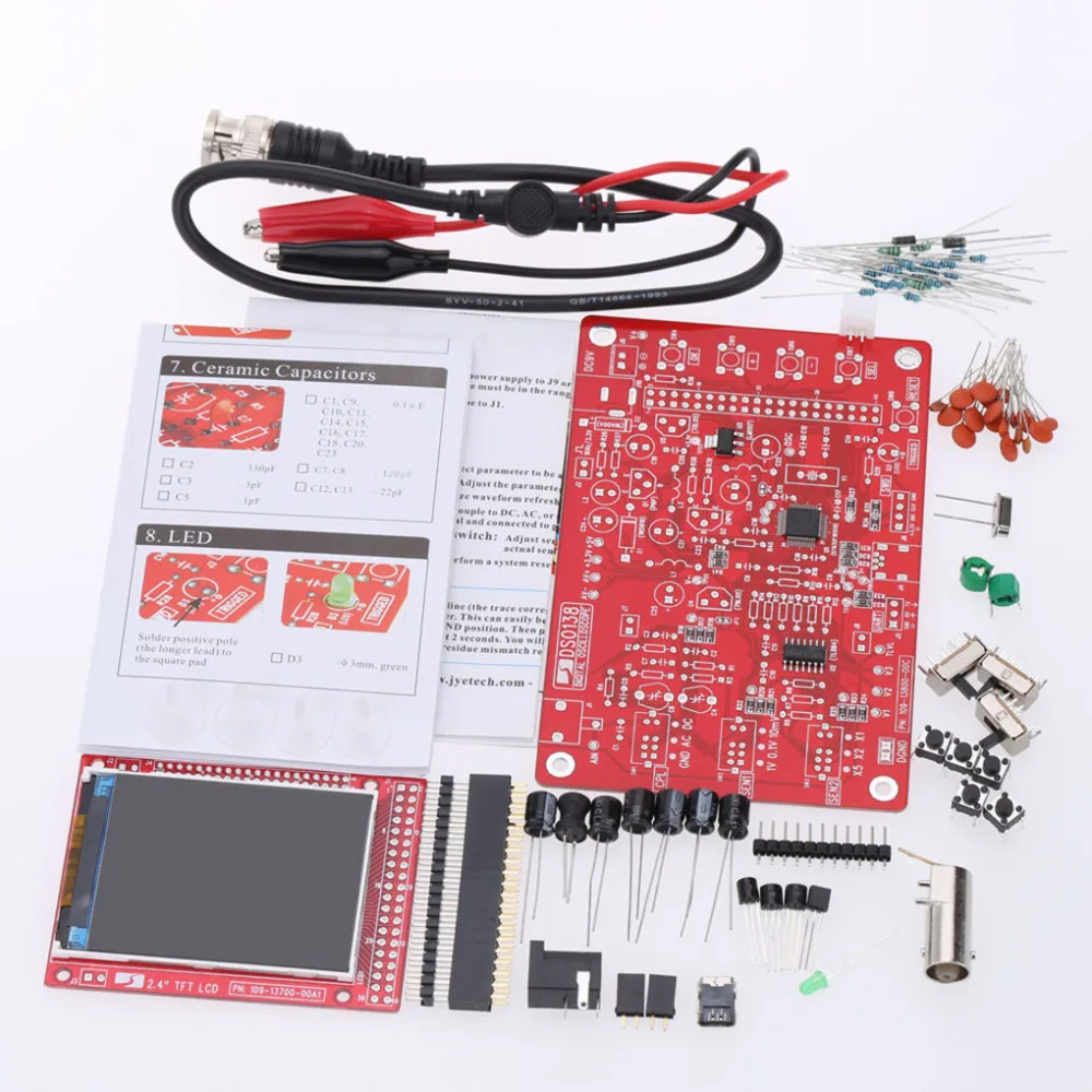 Цифровой осциллограф TFT DSO138 2 4 дюйма комплект с DIY деталями + зонд детали для