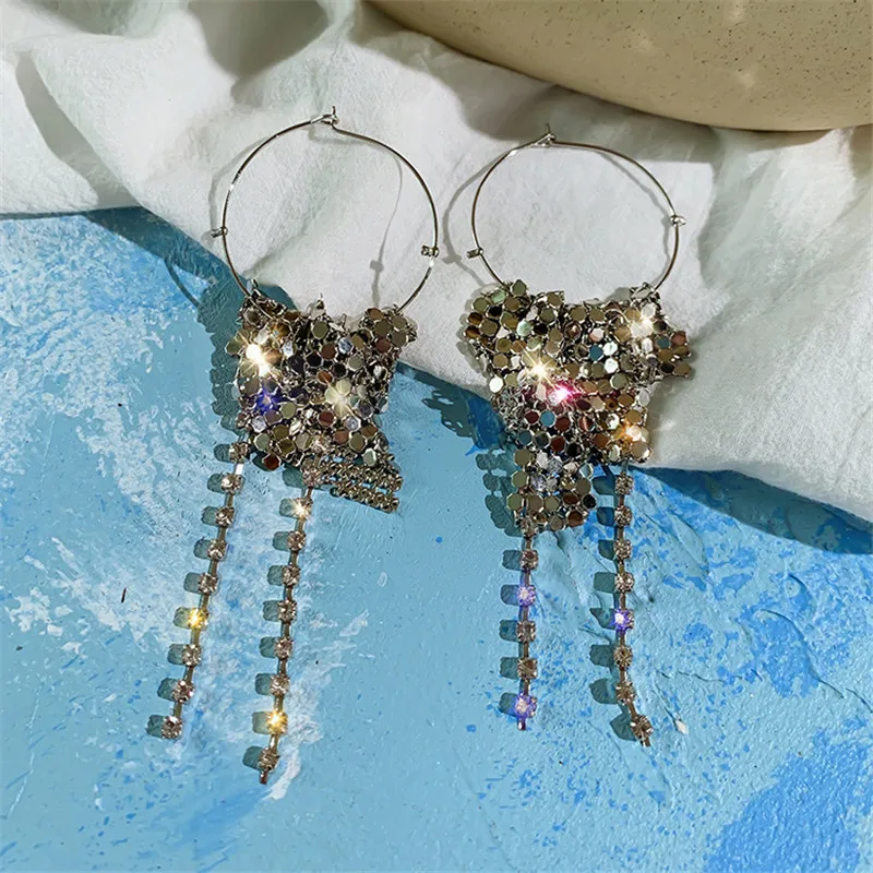 FYUAN корейское длинное кольцо с кисточкой серьги для женщин Bijoux блестящая