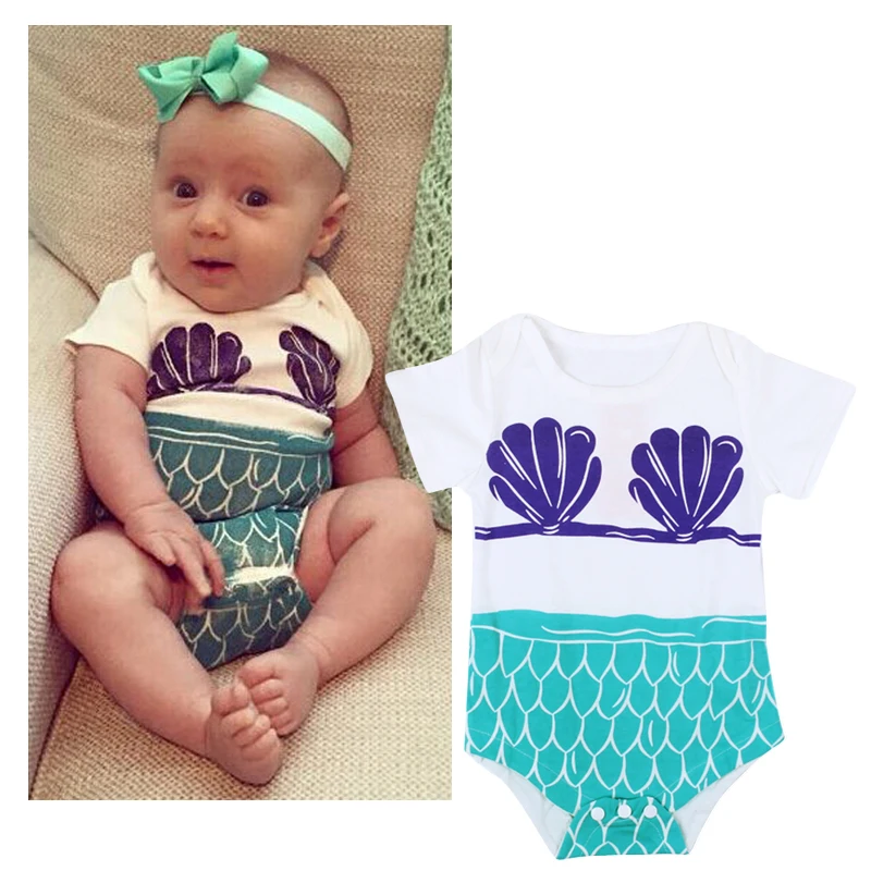 2016 Лето Милый Ребенок Девушки Русалка Печати Боди Новые Случайные Детские