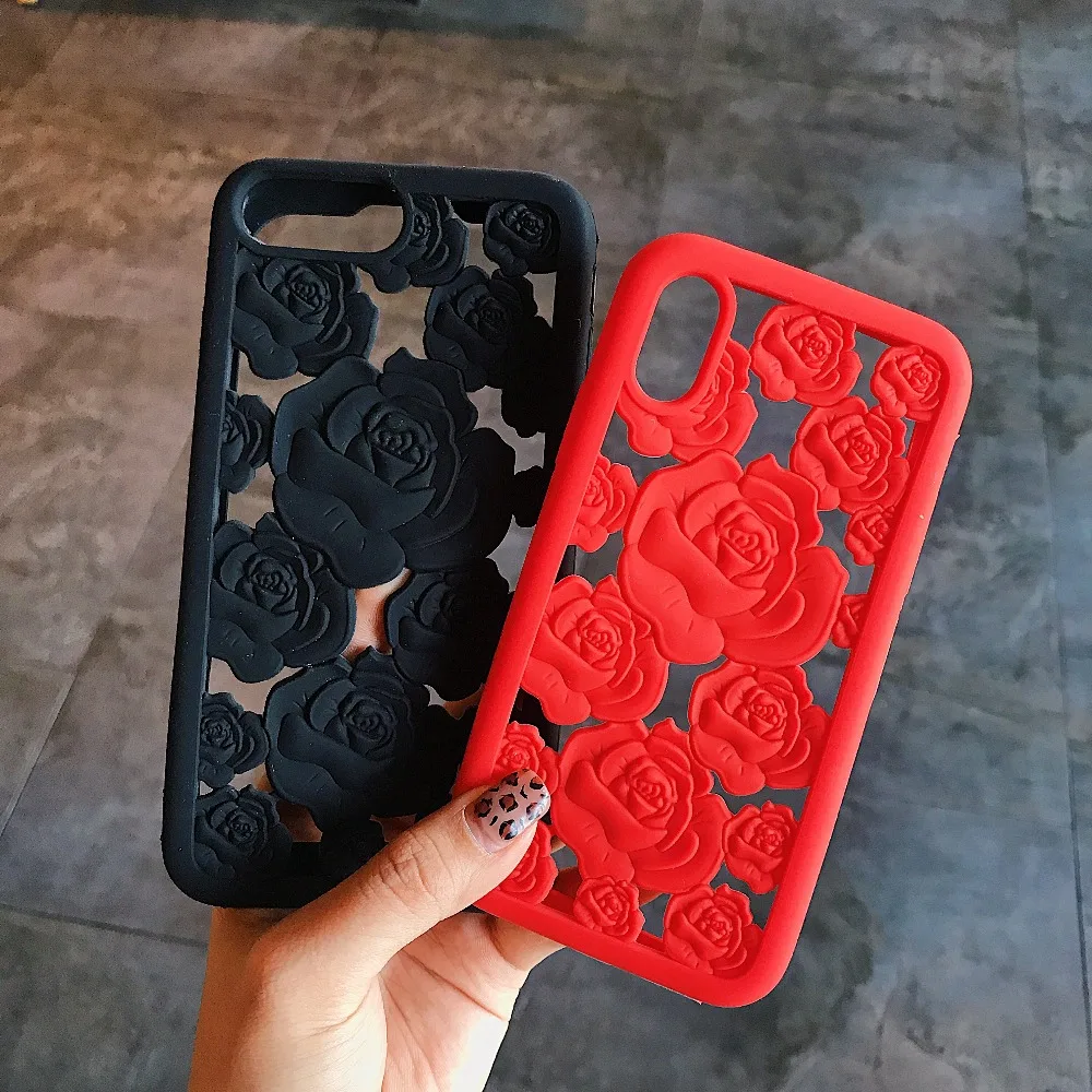 Чехол для iPhone6 7 xs с цветами модные Романтические влюбленные пары для девочек 3D розы цветок выдолбленный Цветочный Мягкий силиконовый чехол