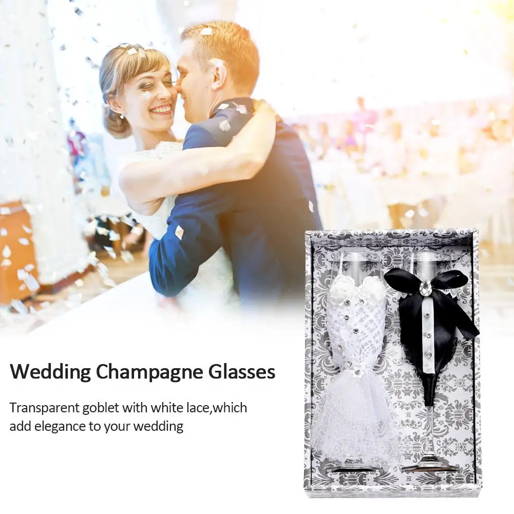 Набор свадебных бокалов цвета винного шампанского Черное и белое платье для