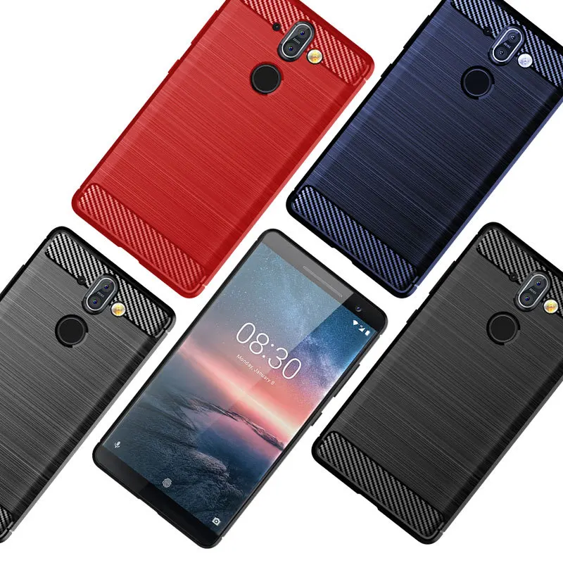 Чехол для Nokia 8 Sirocco Nokia8 из мягкого силикона ТПУ с текстурой углеродного волокна