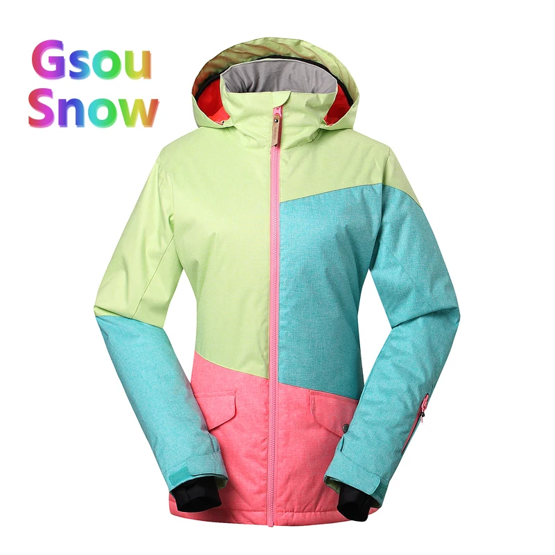 2017 Gsou Sonw Outdoor Sports Winter Women Lattice Snowboarding Warmer Ski Jackets Stripes Waterproof Wave point Skiing Clothing|snowboard
