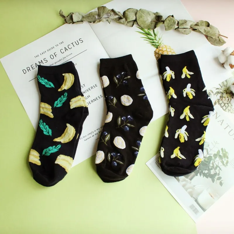 Happy Fruit носки для женщин из чёсаного хлопка высокого качества Socken Новое поступление милые носки с изображением фламинго лисы и животных