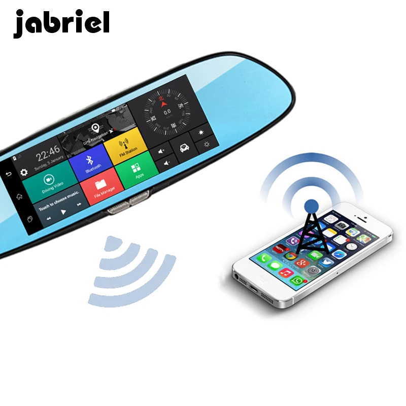Автомобильный видеорегистратор Jabriel Android 3G 7 дюймов Wifi на зеркало заднего вида Full