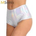 Шорты женские из лакированной кожи, с высокой талией и металлическим блеском