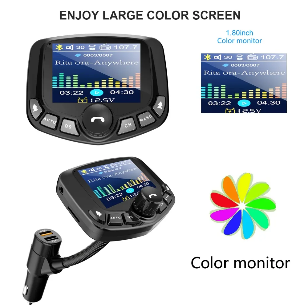 JINSERTA 1,8 дюймов Bluetooth MP3-плеер fm-передатчик с двойным usb-портом QC3.0 поддержка u-диска, TF карта, Вход AUX Выход
