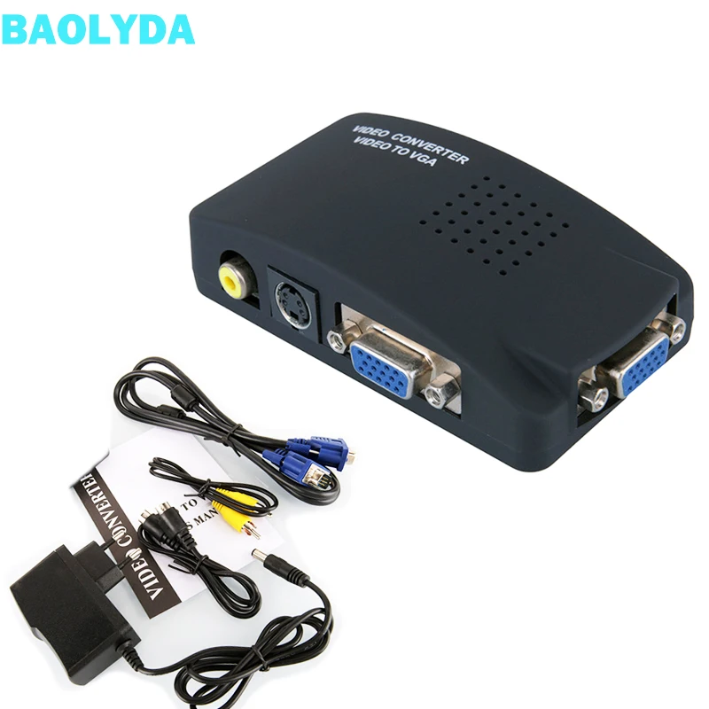 Baolyda AV к VGA преобразователь RCA композитный S-Video Box CC tv DVR ПК ноутбук ТВ проектор вход