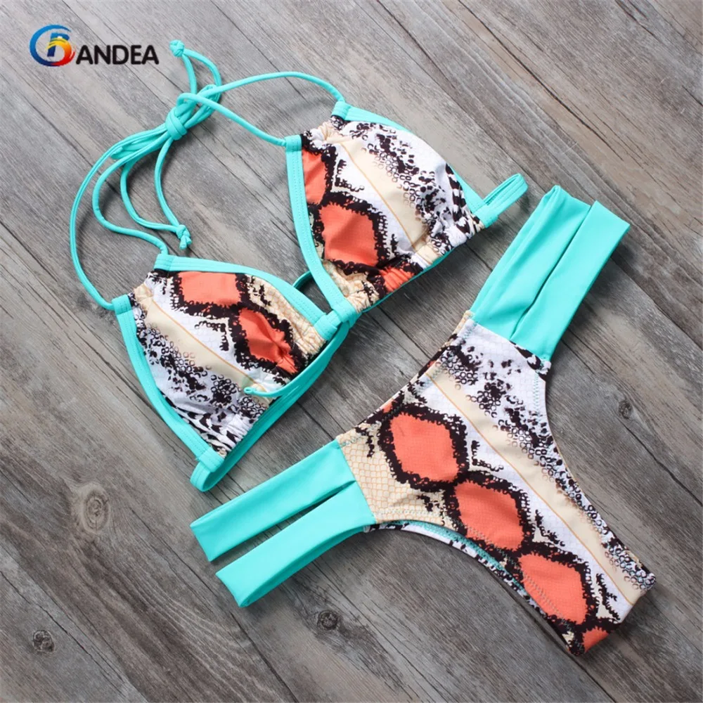 BANDEA maillot de bain Женский комплект бикини 2019 купальник с лямкой на шее принтом