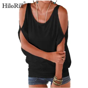 Женские блузки HiloRill, летние повседневные блузки с коротким рукавом и рукавом летучая мышь, свободные однотонные Блузы с открытыми плечами и круглым вырезом, 2020