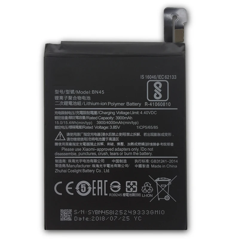 Аккумулятор мобильного телефона BN45 для Xiaomi Redmi Note 5, реальная емкость, 3900 мАч, сменный литий-ионный аккумулятор+ инструмент