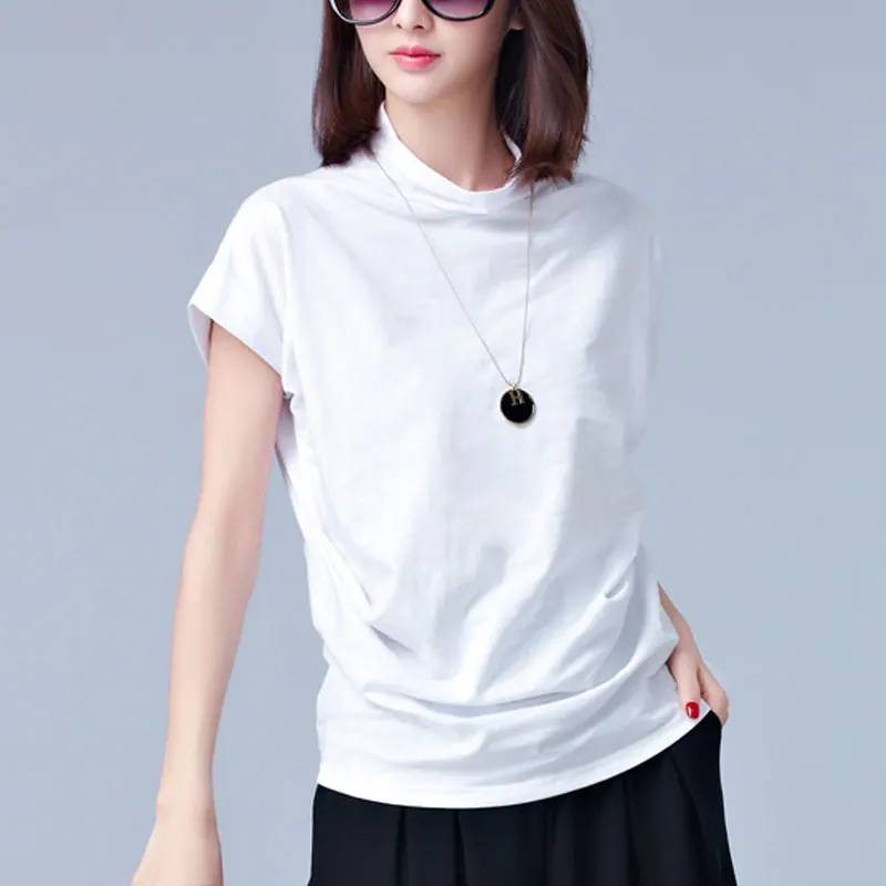 Модная летняя однотонная водолазка из 2017 хлопка с рукавом летучая мышь женские